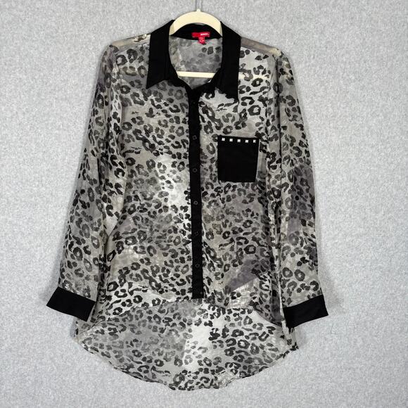 Bongo Shirt Womens XL Animal Leopard Tunic Sheer Blouse High Low Witchy Flowy - Picture 1 of 14